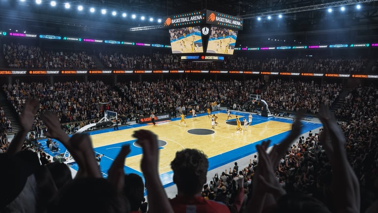 Spectators watching a basketball championship game