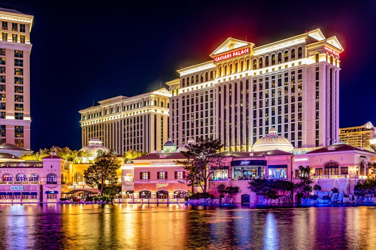 Caesars Palace on Las Vegas Boulevard with themed casinos and resorts