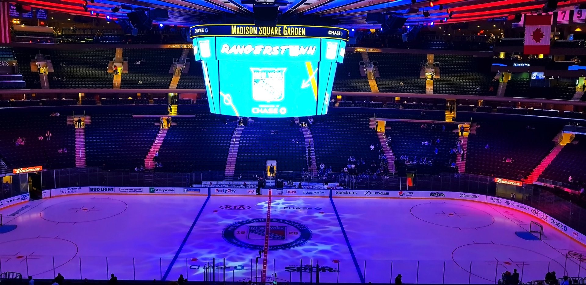Ice rink inside Madison Square Garden before a hockey game